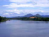 Wide river with mountains