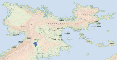 A physical map of Northern Peilaš with labels for cultural regions. Map by a pocketful of songs, with small modifications by Cedh. Valid except for a few details in the northwest and northeast. The original version of this map is here.