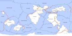 The most recent version of the Akana World Map, showing plate tectonics and major mountain ranges. Equirectangular projection. Map by Cedh. Valid. A version without mountains is here.