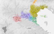 A linguistic map of the Edastean languages (i.e. direct descendants of Ndak Ta), c. 100 YP. Labels in the local languages. Base map by a pocketful of songs, data by Cedh. Valid.